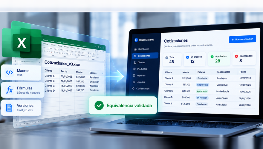 Una hoja de cotizaciones con macros y fórmulas convertida en una aplicación web, con la equivalencia validada